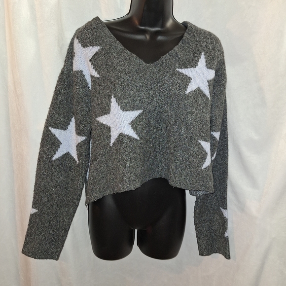 Pink Rose Gray Star Sweater - Picture 1 of 6